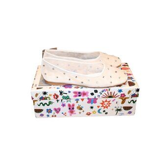 Jeffrey Campbell White Mesh Ballet Flats With Rhinestone Accents, size 7.5 NWT